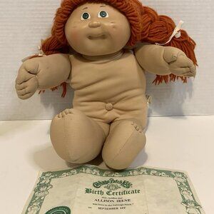 Vtg. 1978 1982 Cabbage Patch Kid Girl Doll by Coleco, Red Hair & Green Eyes